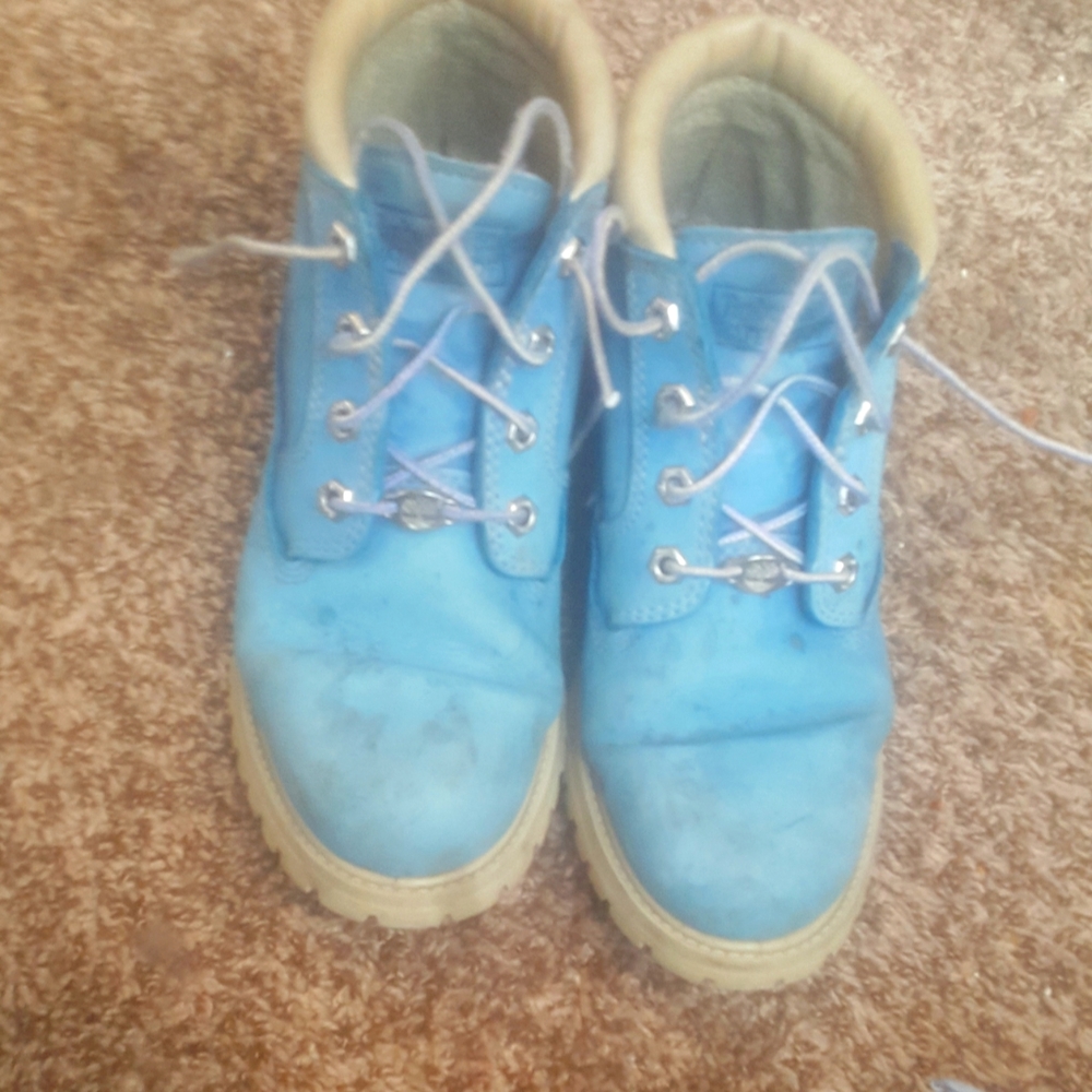 Baby blue waterproof Timberland boots womens size 8. Run a half size small